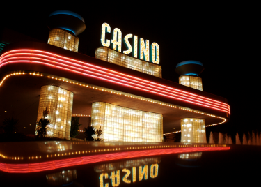 Exterior of a casino lit up at night