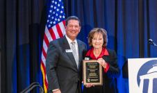 John Rustin awarding Joyce Krawiec Life & Liberty Award