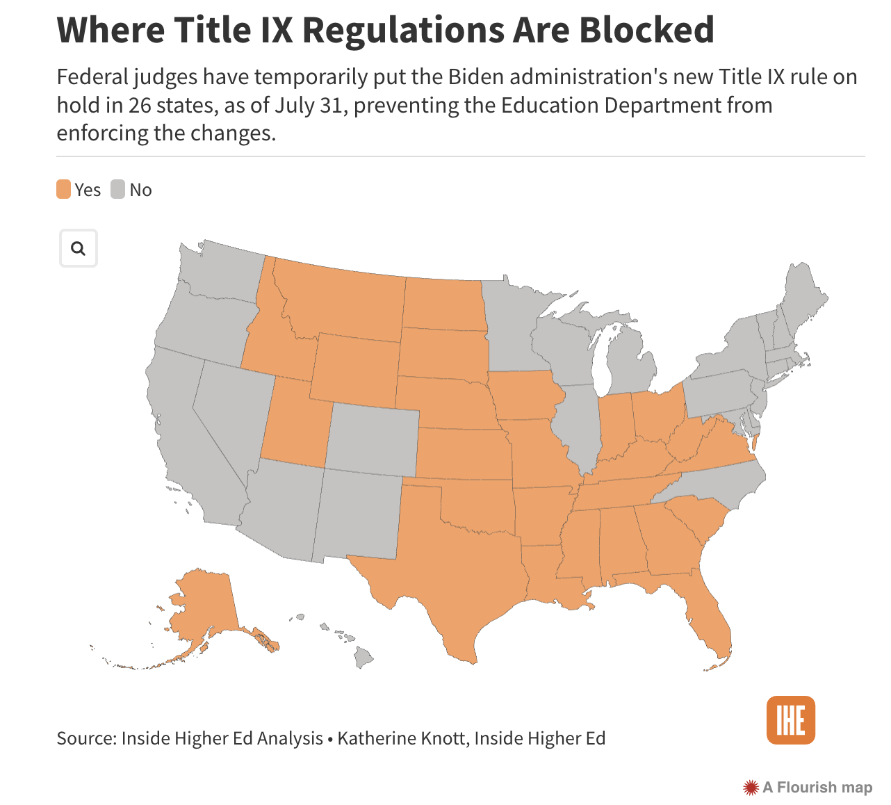 Map of US States that Blocked New Title IX Changes